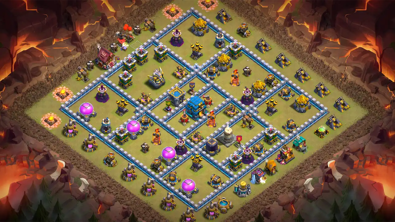th12 anti 2 star hot candle cwl base scout view - full base layout for clash of clans town hall 12