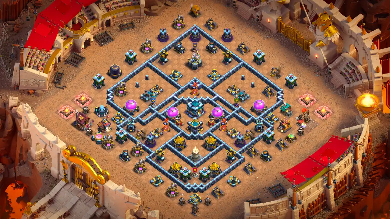th13 anti 2 star hot candle cwl base scout view - full base layout for clash of clans town hall 13