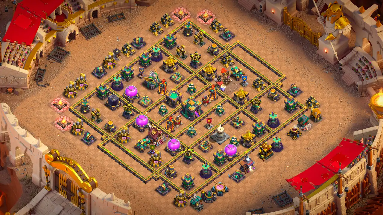 th14 anti 2 star hot candle cwl base scout view - full base layout for clash of clans town hall 14