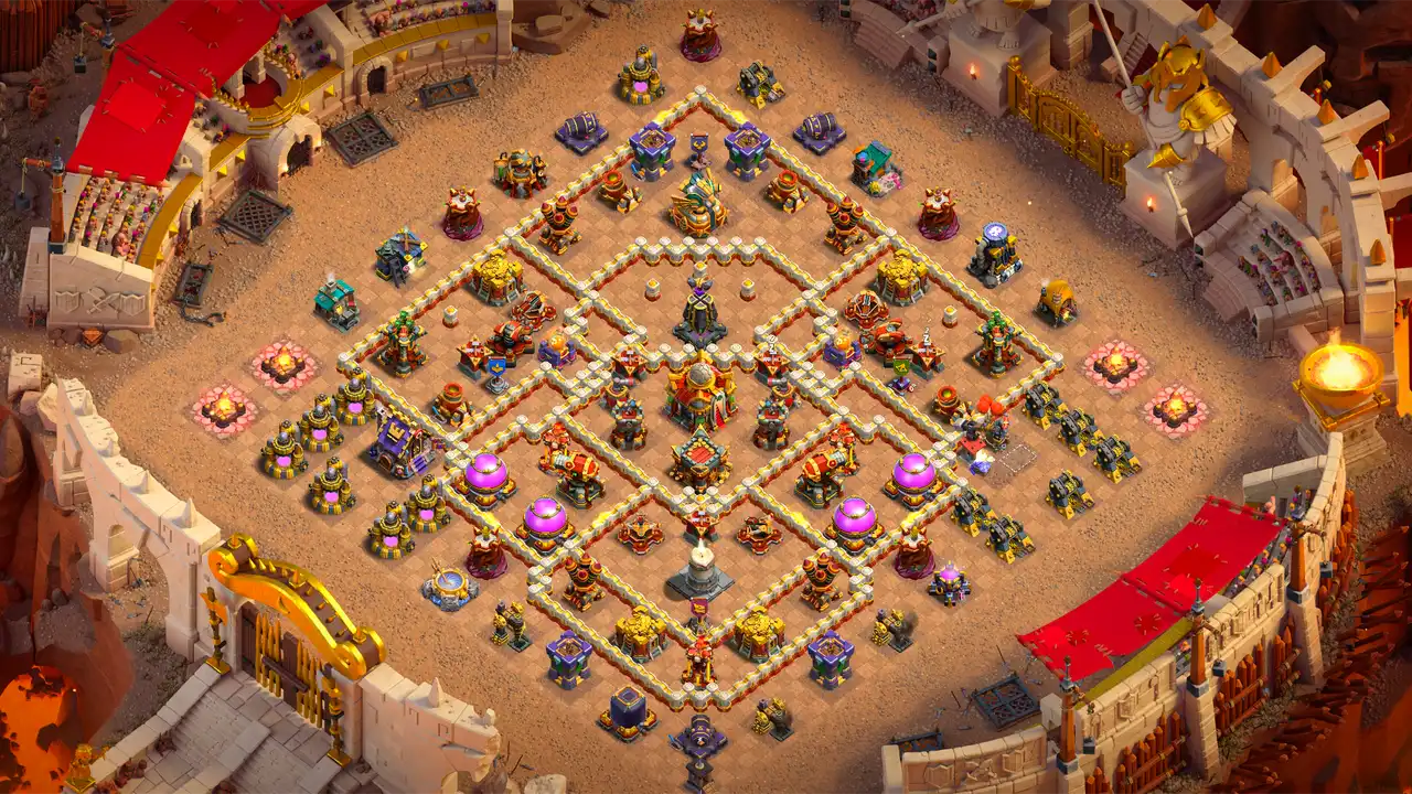 th16 anti 2 star hot candle cwl base scout view - full base layout for clash of clans town hall 16