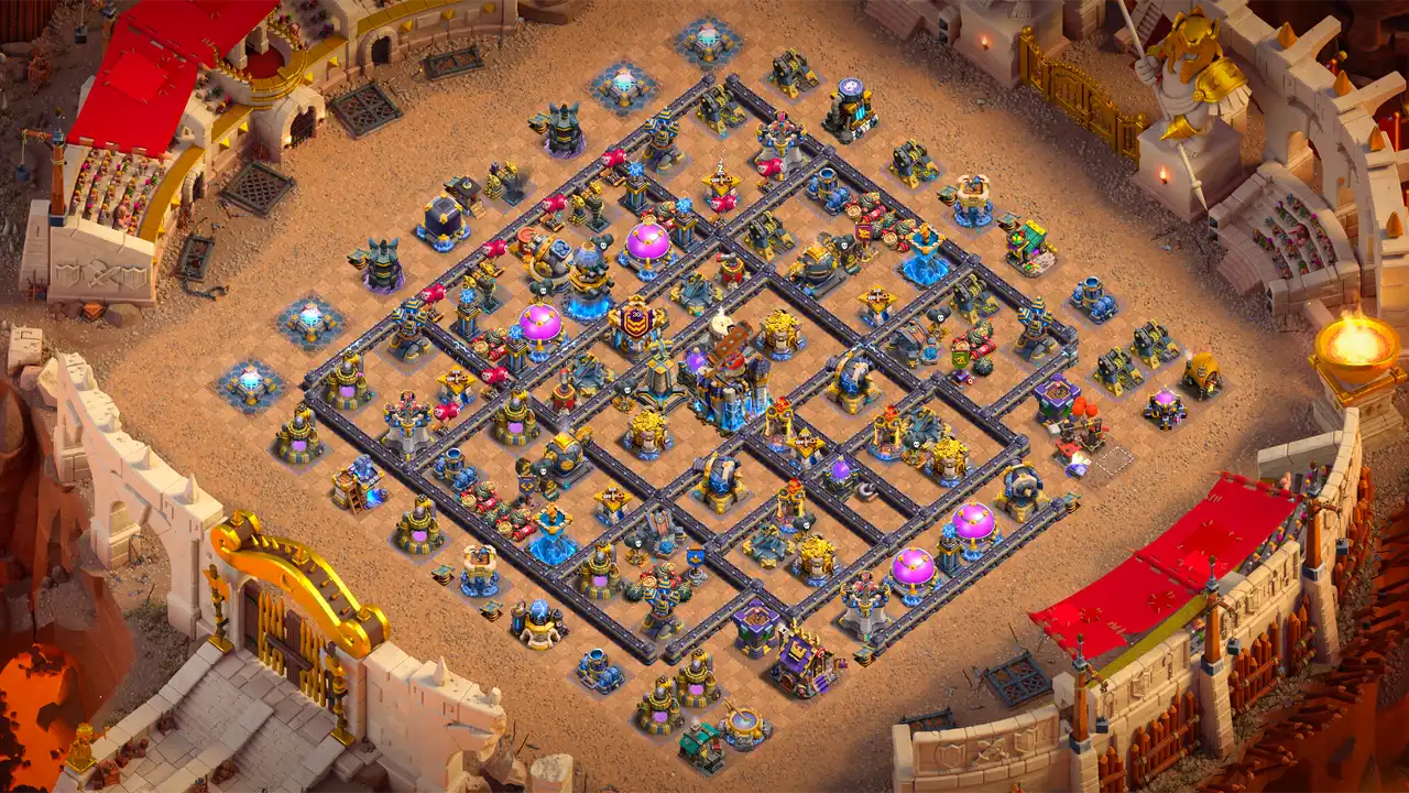 th17 anti 2 star hot candle cwl base scout view - full base layout for clash of clans town hall 17