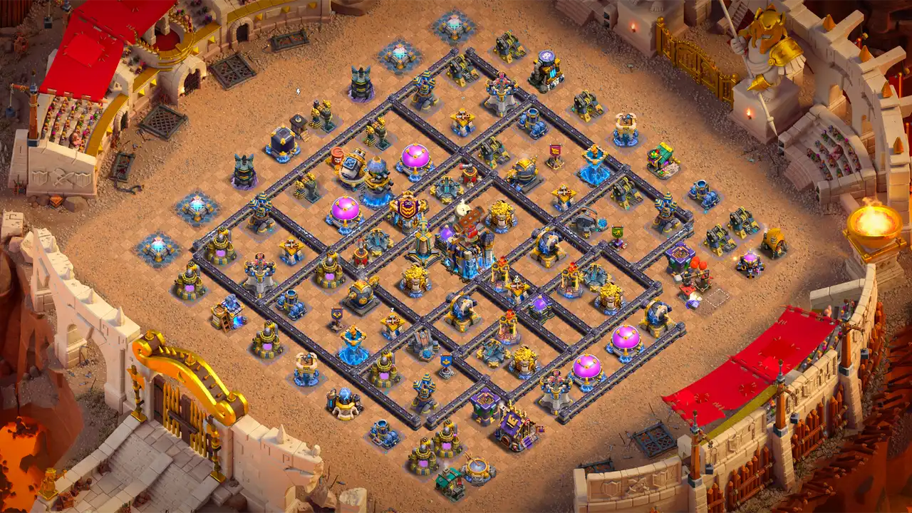 th18 anti 2 star hot candle cwl base scout view - full base layout for clash of clans town hall 18
