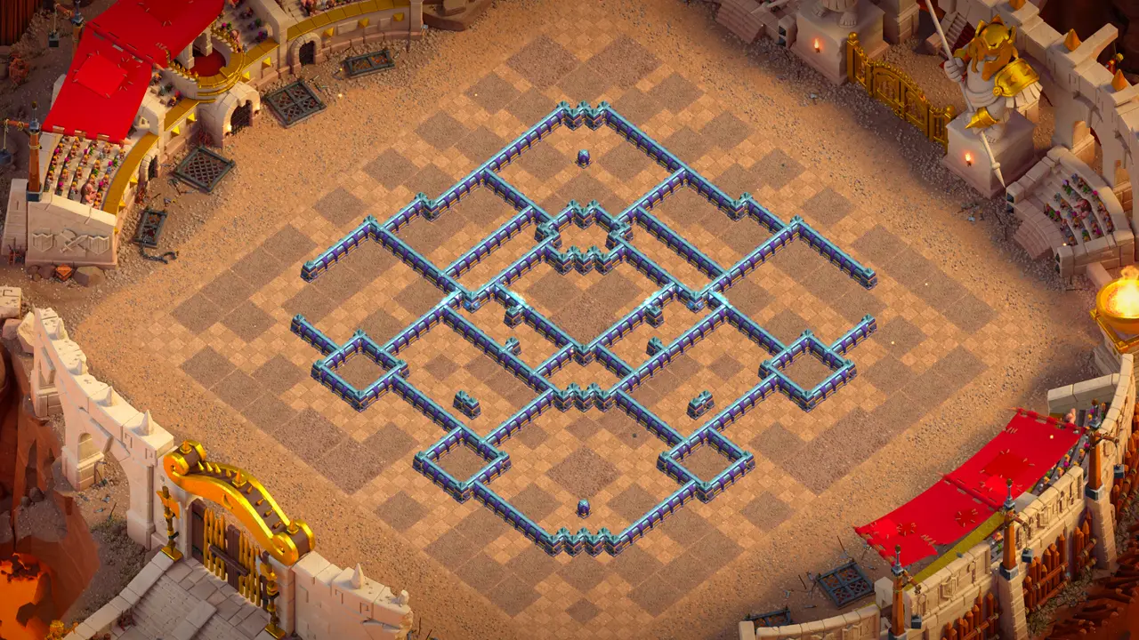 th15 anti-2 hero hunter war base wall layout with copy link to clash of clans - small compartments break queen and troop funneling