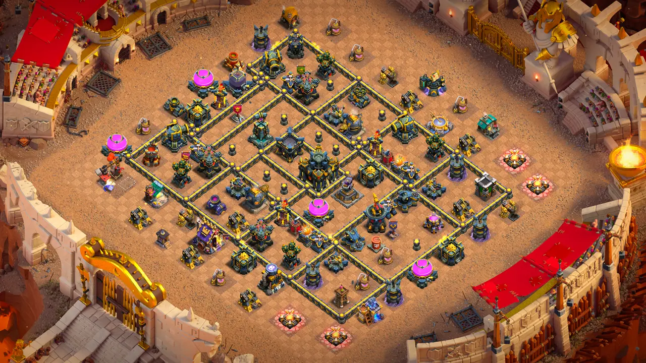 th17 anti 2 hero hunter war base with copy link to clash of clans - full scout view with poison spell towers slowing pushes through the core