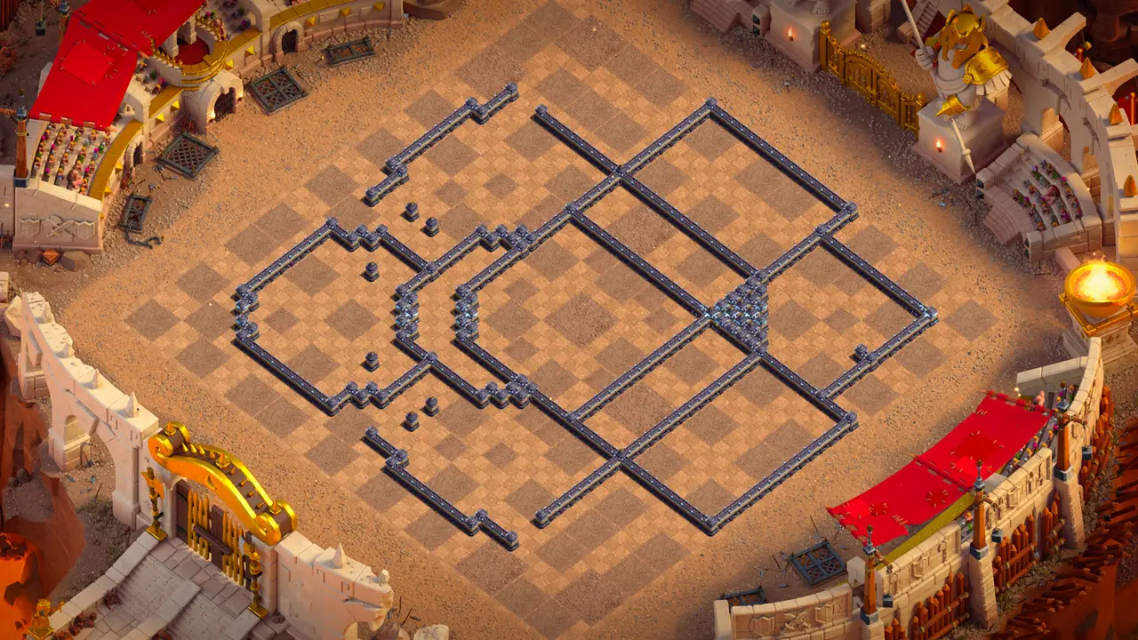 th18 anti-2 hero hunter type base with copy link to clash of clans - wall view showing the layered wall compartments around the core