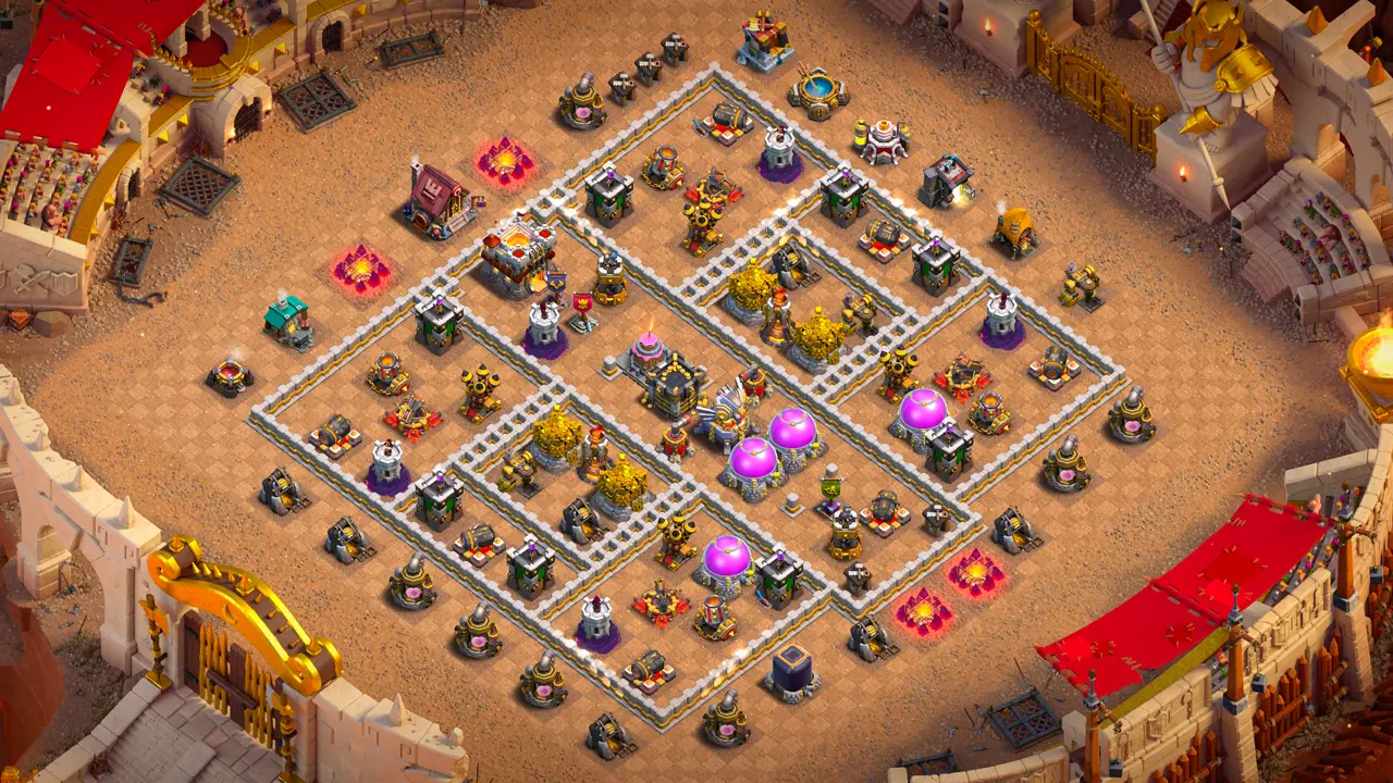 th11 anti 3 star cake-a-pult cwl base scout view - full base layout for clash of clans town hall 11