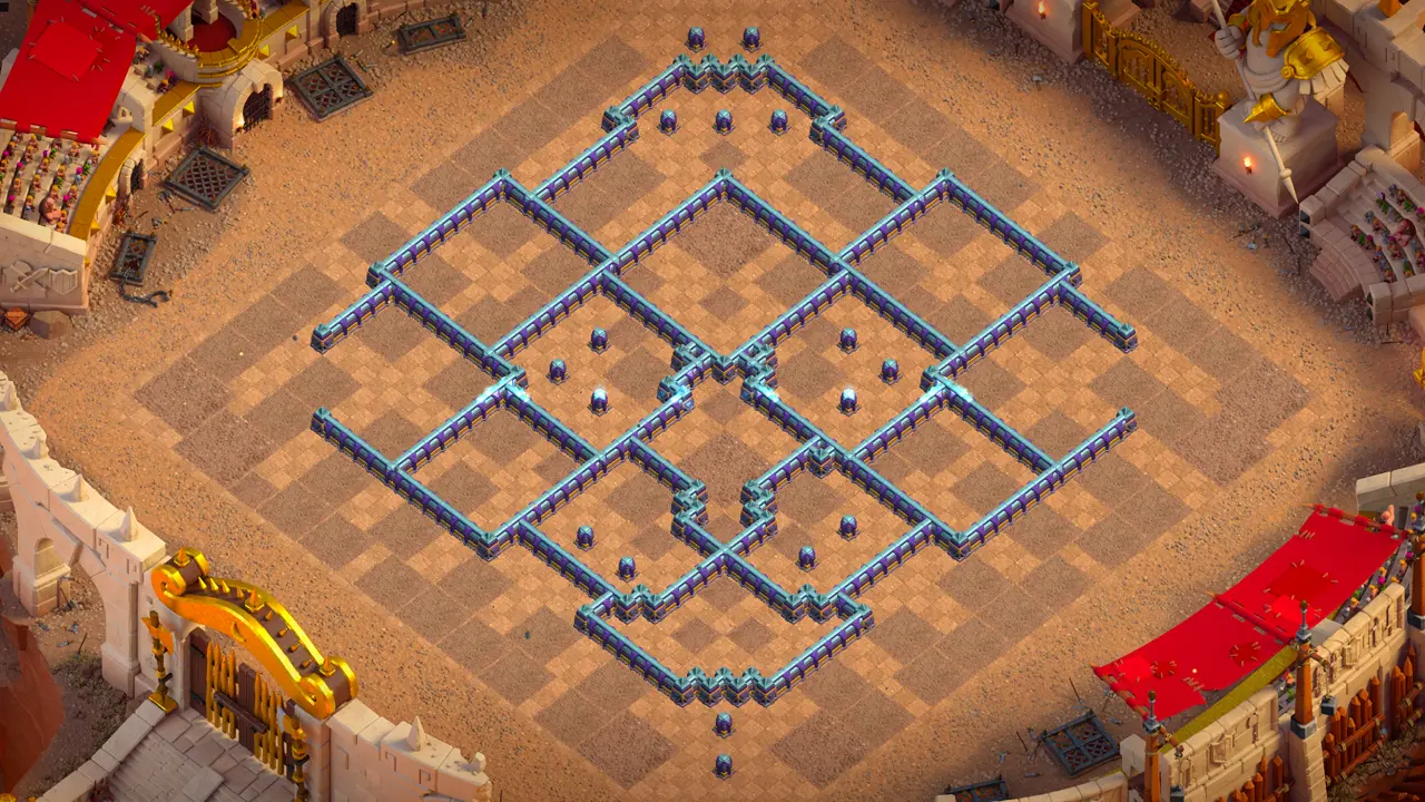th15 anti-3 cake-a-pult cwl base wall layout with copy link to clash of clans - heavy town hall traps punish attacker funnels