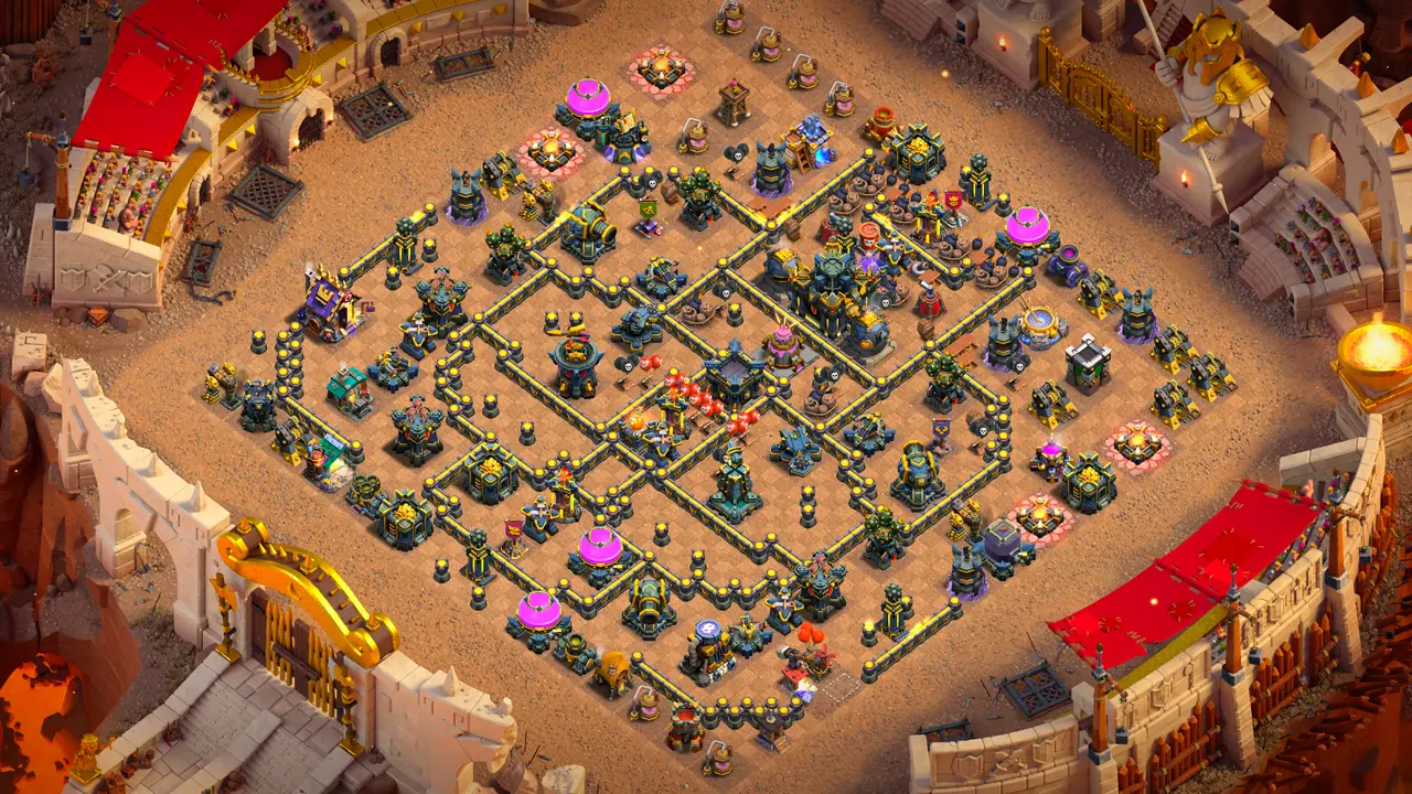 th17 anti 3 cake a pult cwl base with copy link to clash of clans - anti thrower compartments and an isolated multi gear tower break funneling