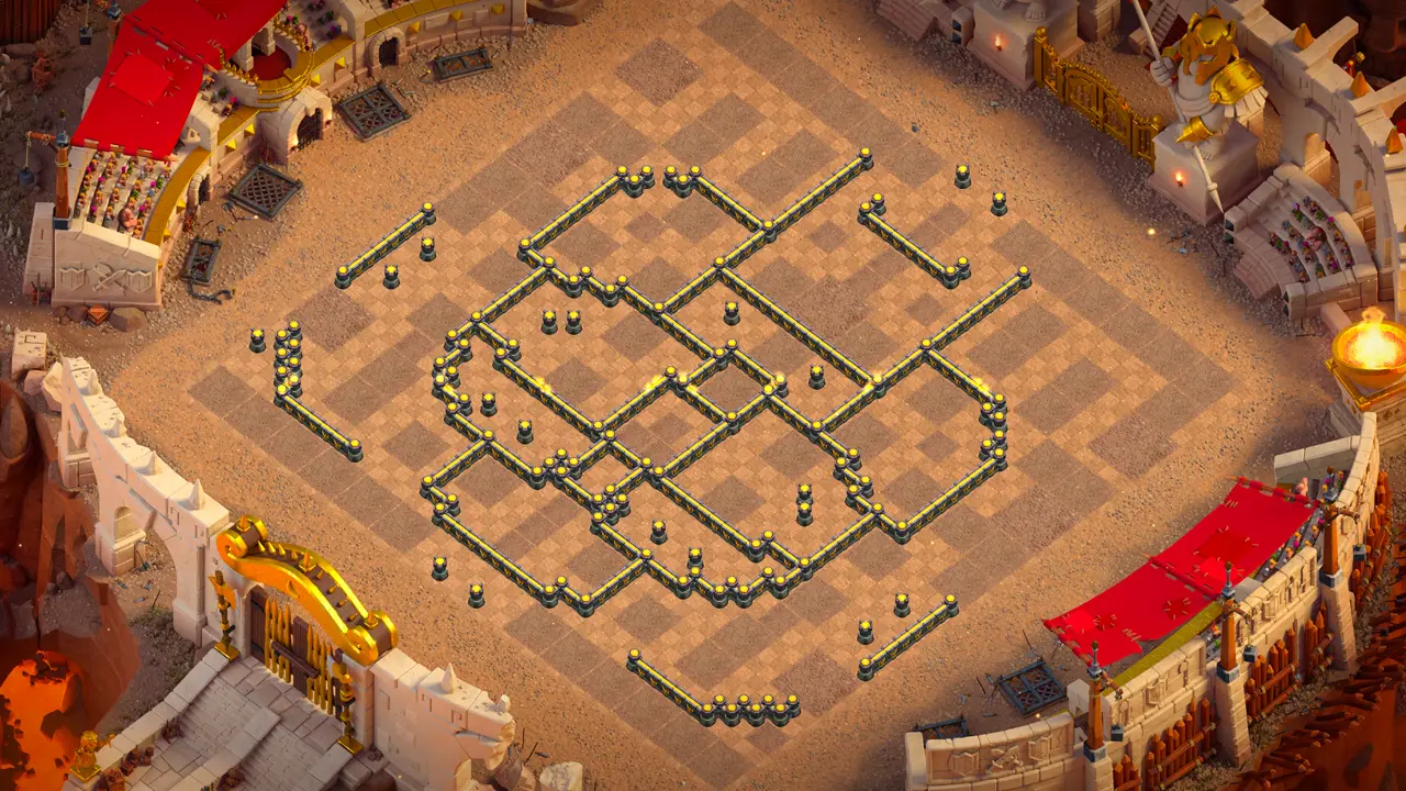 th17 anti 3 cake a pult cwl base with copy link to clash of clans - wall view showing anti thrower compartments that make funneling difficult