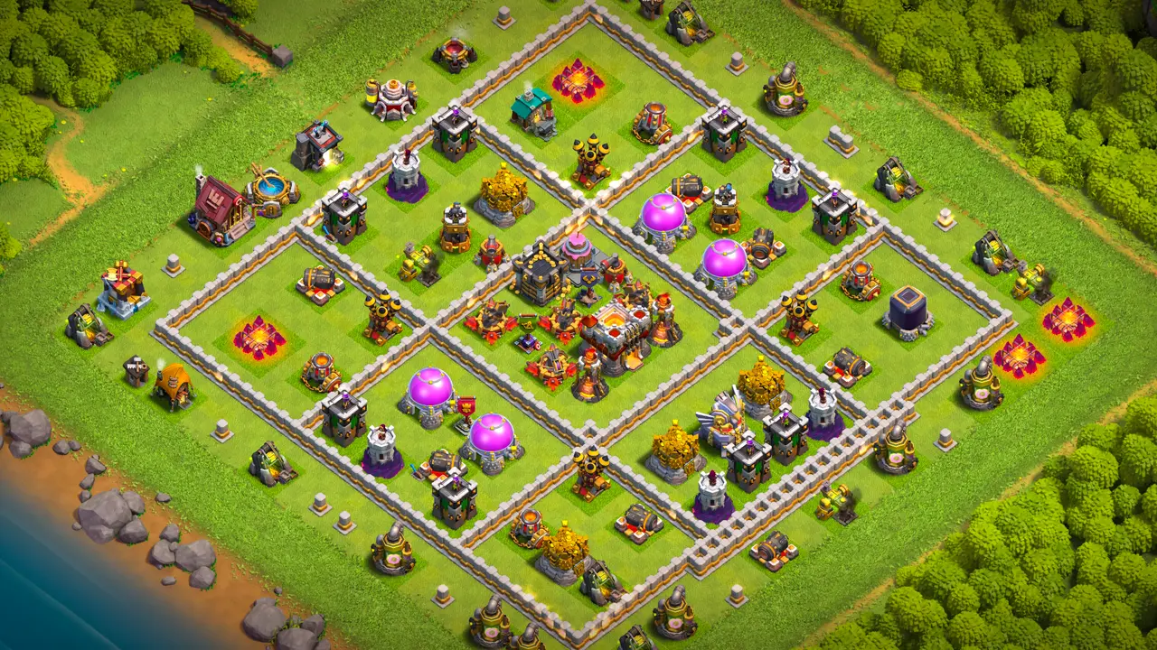 th11 anti 2 star cake-a-pult ranked base scout view - full base layout for clash of clans town hall 11