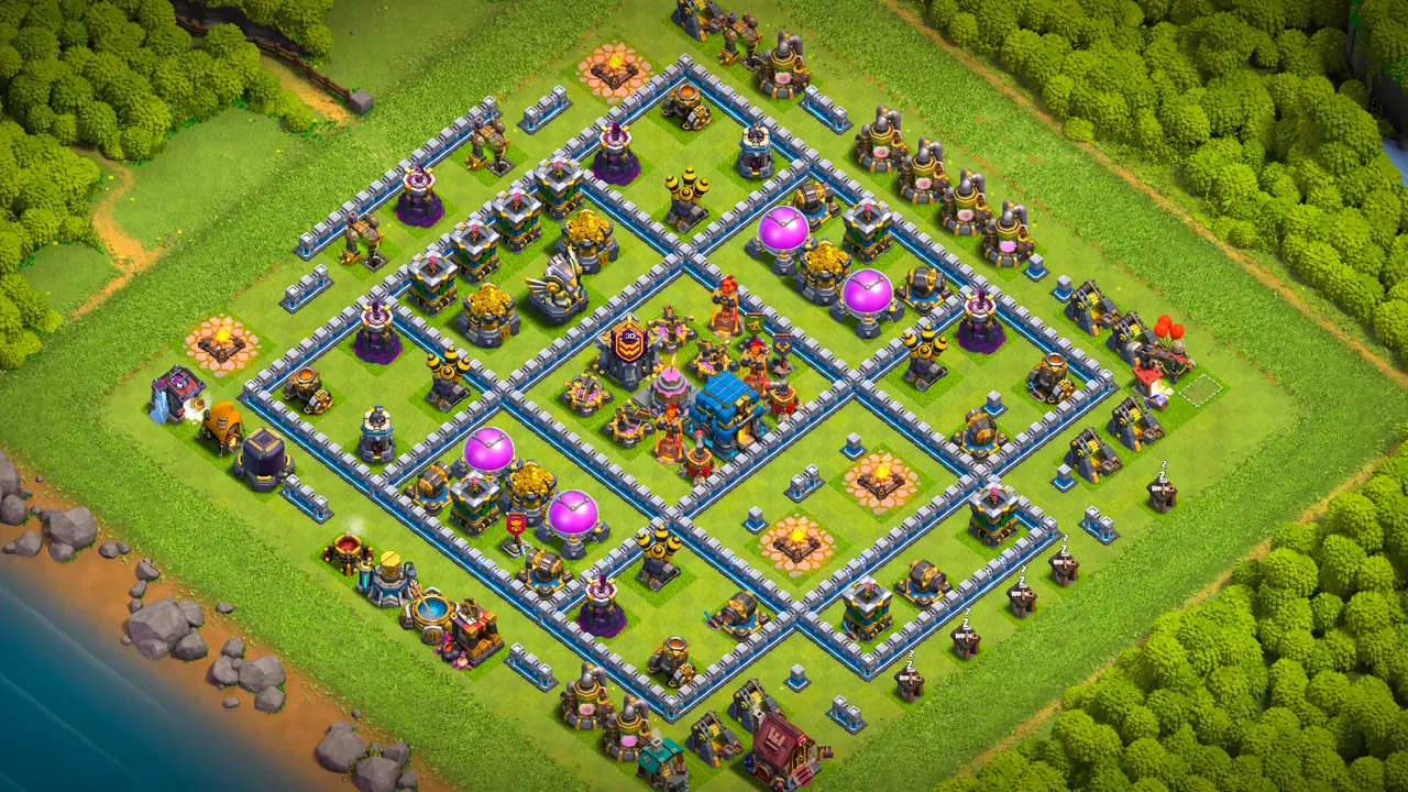 th12 anti 2 star cake-a-pult ranked base scout view - full base layout for clash of clans town hall 12
