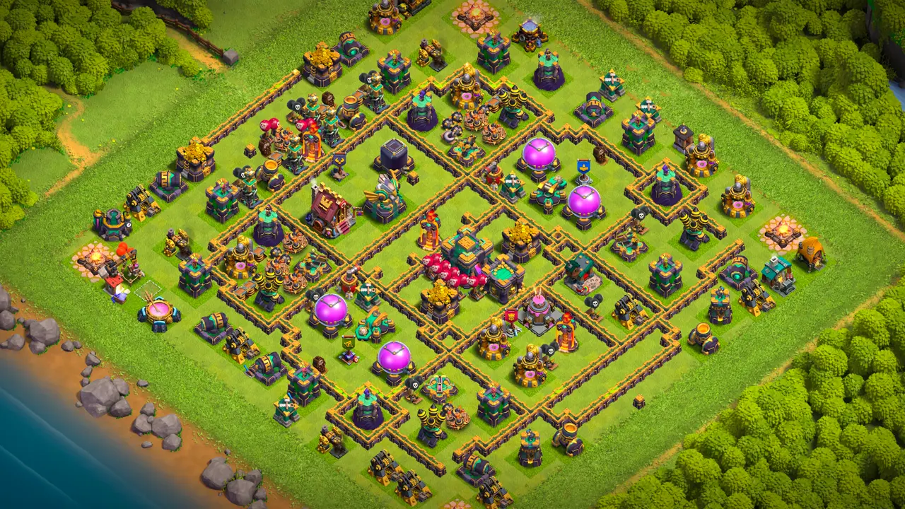 th14 anti-2 cake-a-pult type base with copy link to clash of clans - full ranked base overview with town hall isolated in the core