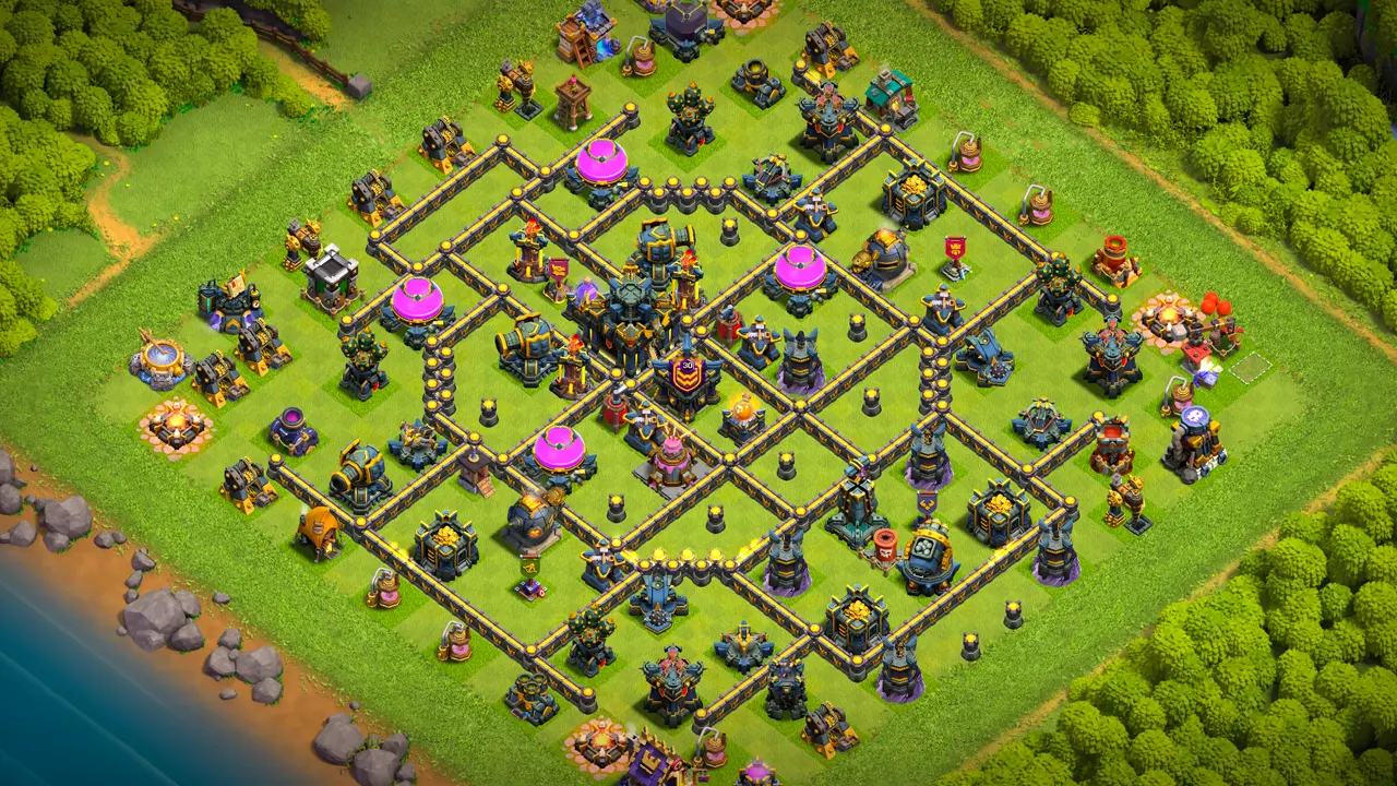 th17 anti 2 cake a pult ranked base with copy link to clash of clans - full scout view with heavy bait around the monolith and double cannon