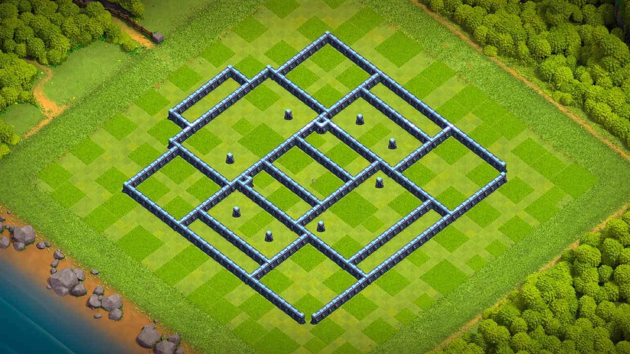 th13 anti-3 hero hunter ranked base wall view - wall layout only for clash of clans town hall 13, air sweepers protect the air warden
