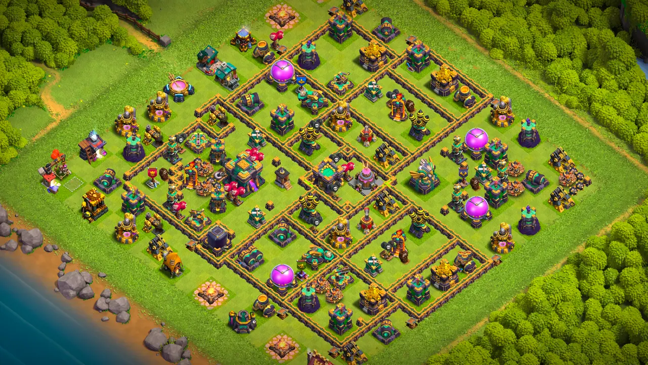 th14 anti-3 cake-a-pult type base with copy link to clash of clans - full ranked base overview with cake-a-pult placed in the center