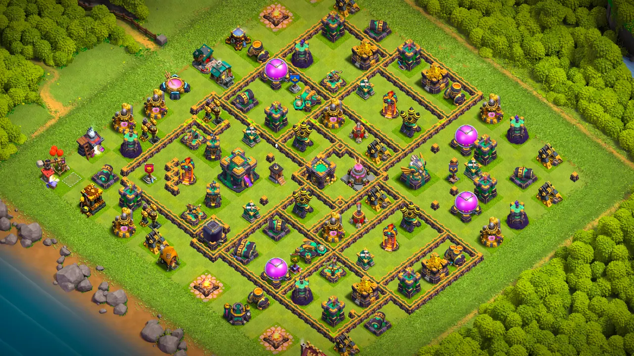 th14 anti-3 cake-a-pult ranked base with copy link to clash of clans - scout view of the cake-a-pult sitting deep in the core