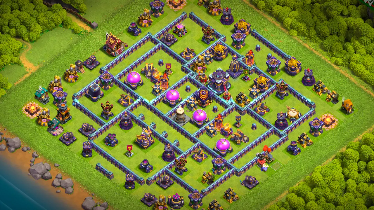 th15 anti-3 hot candle ranked base scout view with copy link to clash of clans - air mines placed to counter dragon attacks