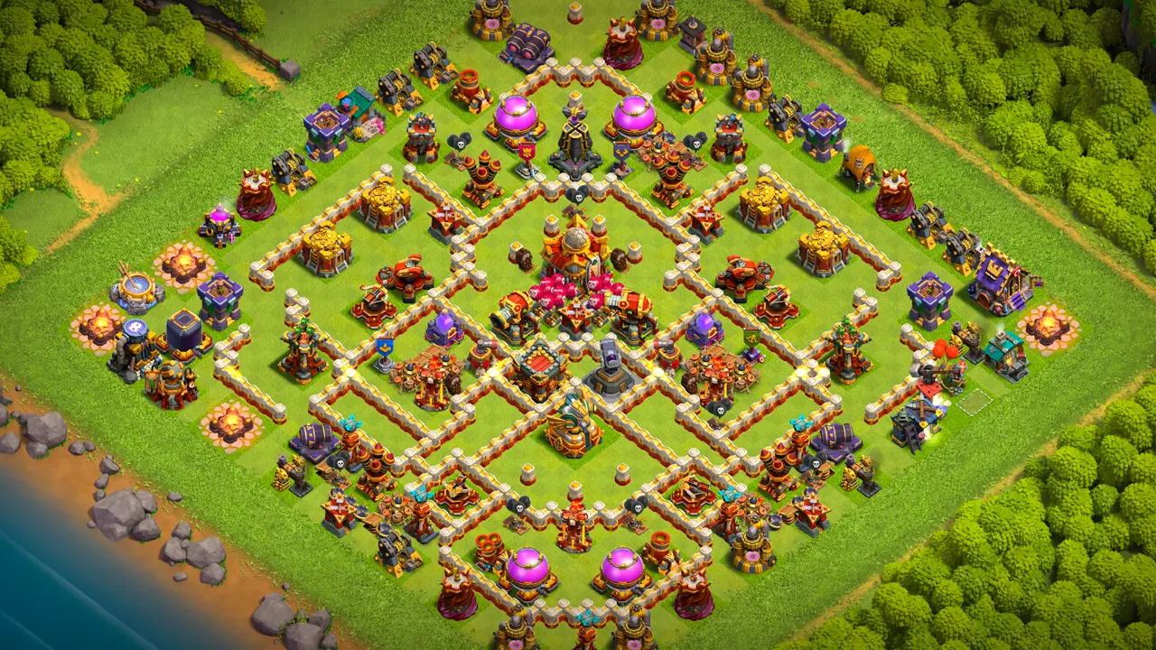 th16 anti 3 hero hunter ranked base with copy link to clash of clans - three inferno towers guard a strong and well protected core layout th16 anti 3 hero hunter ranked base with copy link to clash of clans - three inferno towers guard a strong and well protected core layout