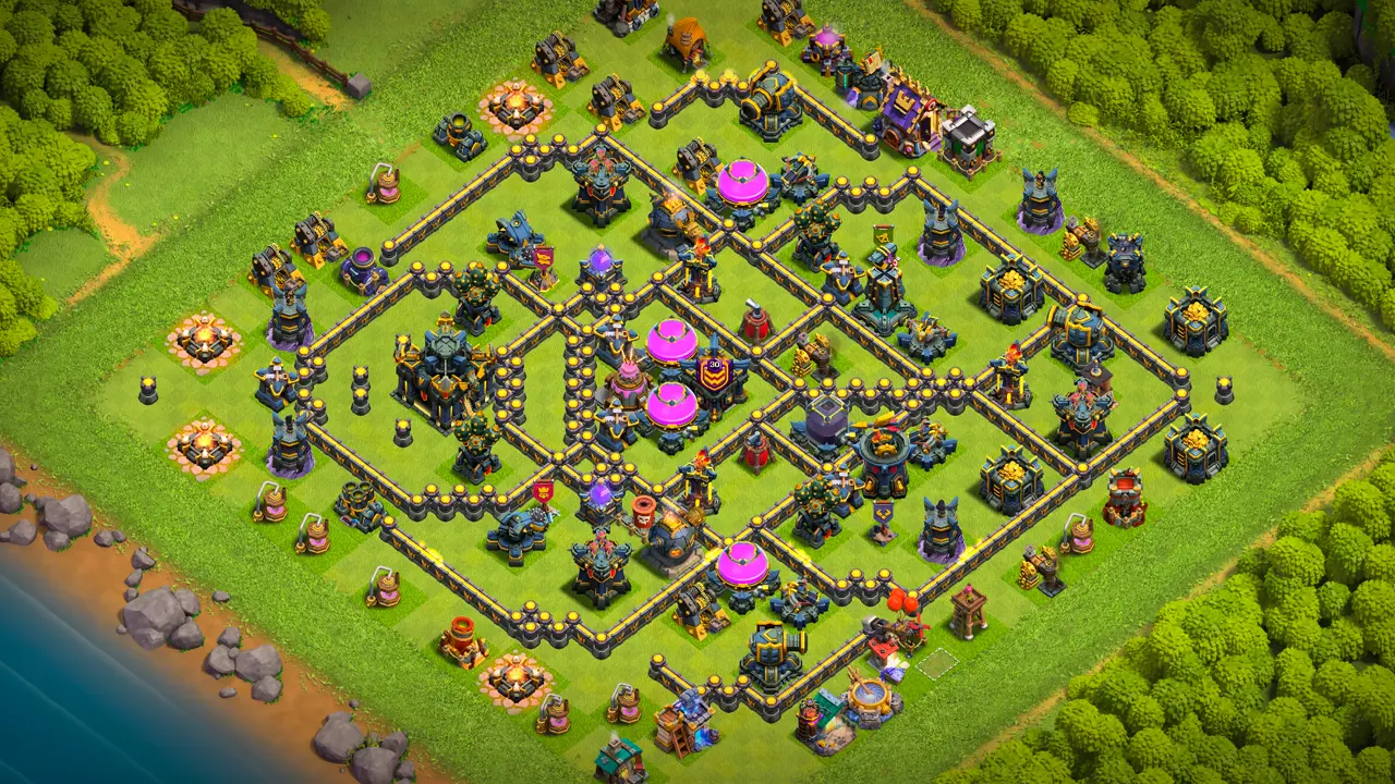 th17 anti 3 cake a pult ranked base with copy link to clash of clans - full scout view with a tornado trap slowing the duke, air bombs on paths
