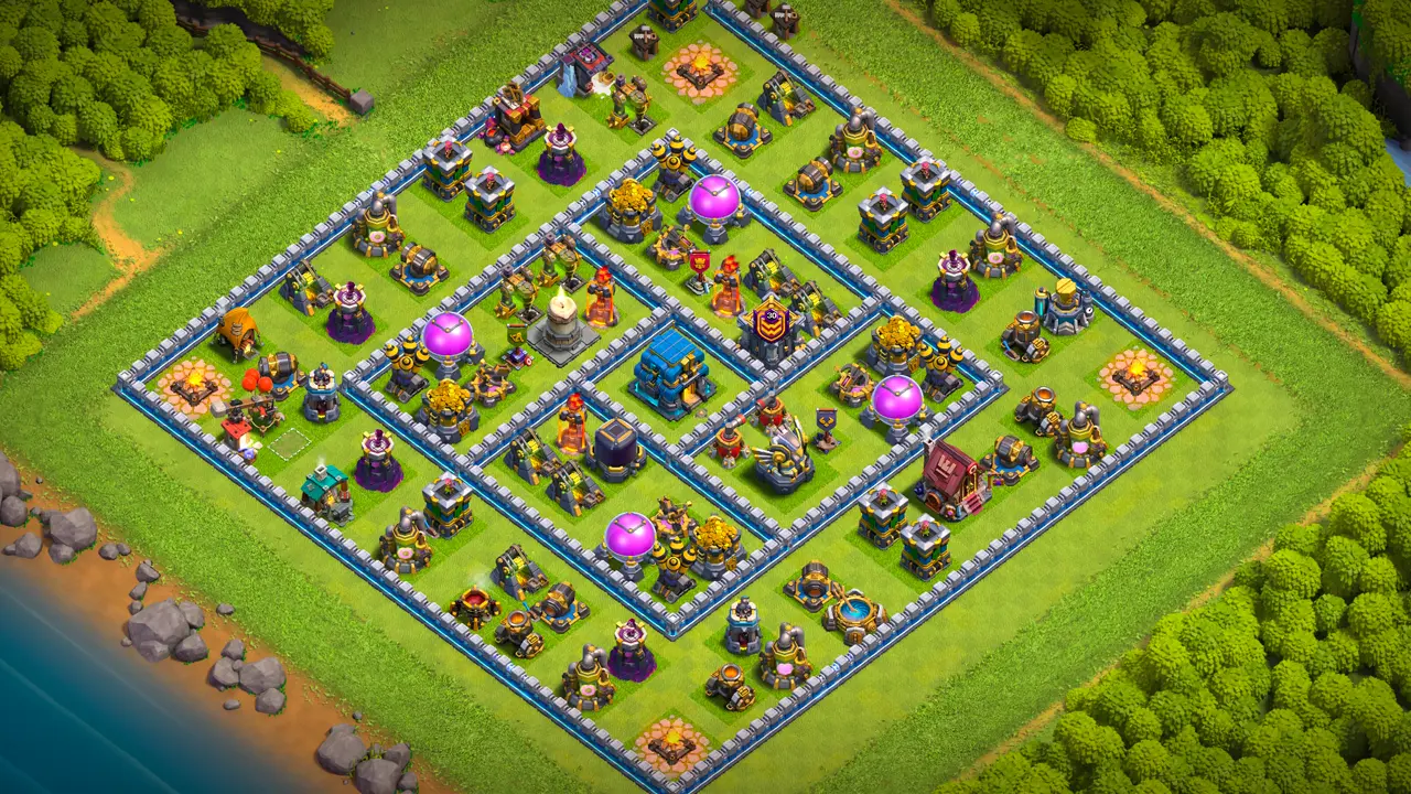 th12 anti 2 star hot candle farming base scout view - full base layout for clash of clans town hall 12