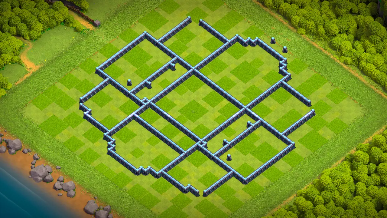 th13 anti-2 hot candle farming base wall view - wall layout only for clash of clans town hall 13, hot candle sits behind eagle artillery