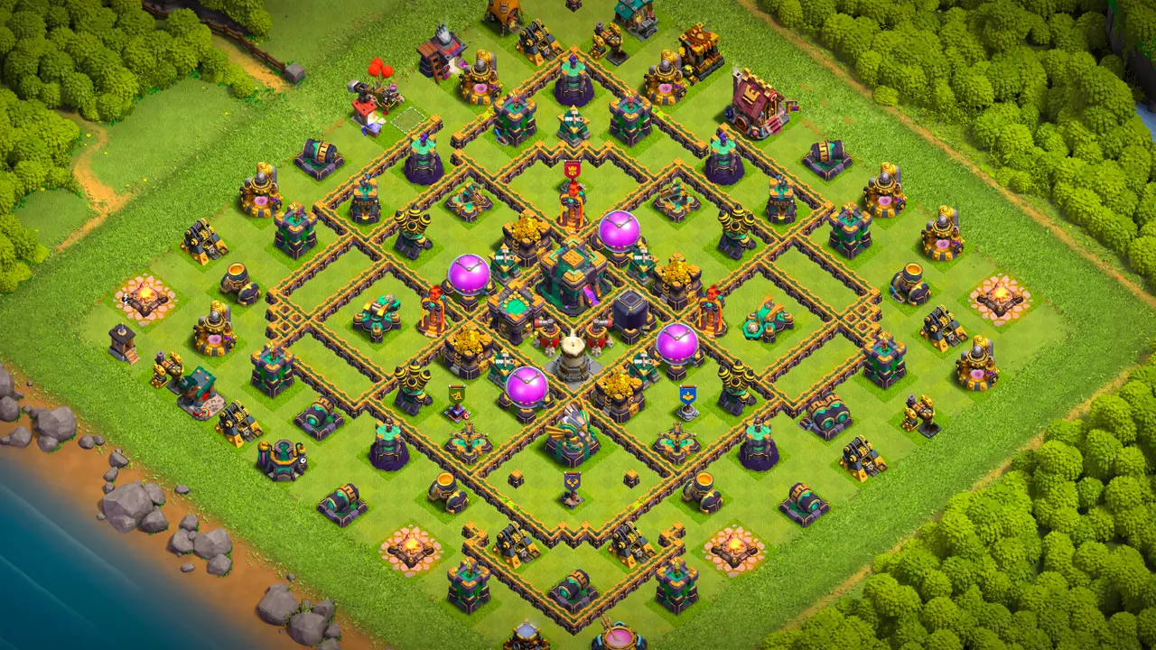 th14 anti-2 hot candle type base with copy link to clash of clans - scout view of the full farming base layout for town hall 14