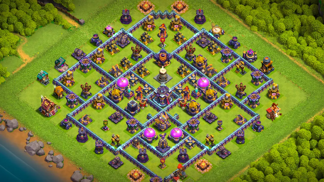th15 anti-2 hot candle farming base scout view with copy link to clash of clans - wide layout makes air farming attacks harder