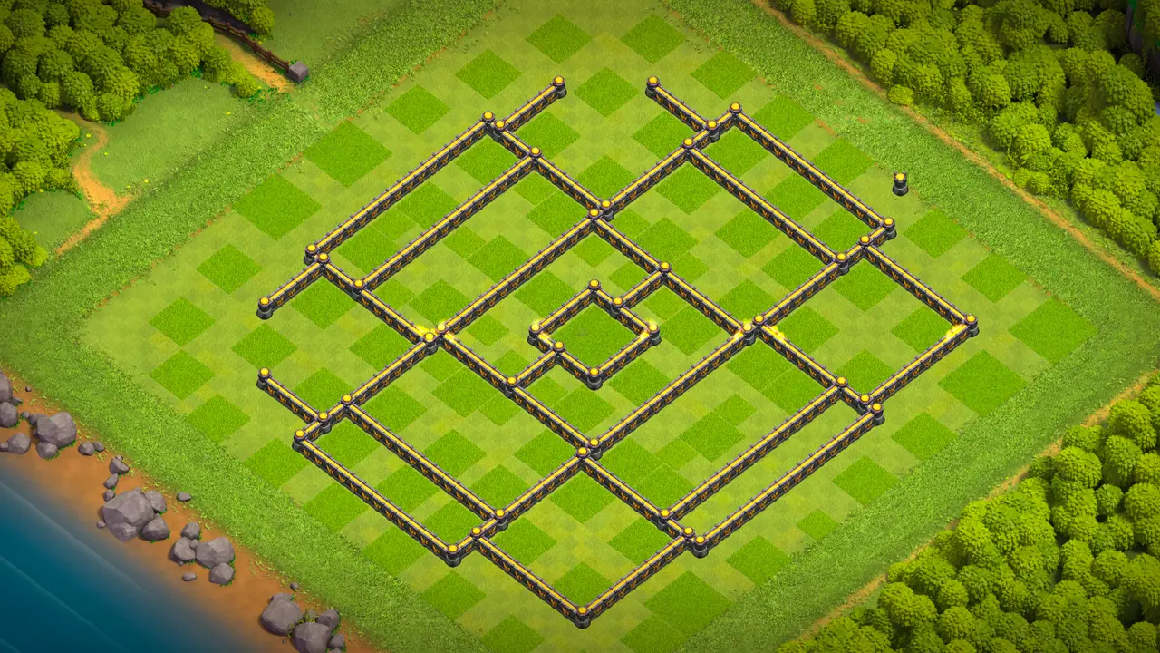 th17 anti 2 hot candle farming base with copy link to clash of clans - wall view showing 3 to 4 layers of walls in front of the town hall