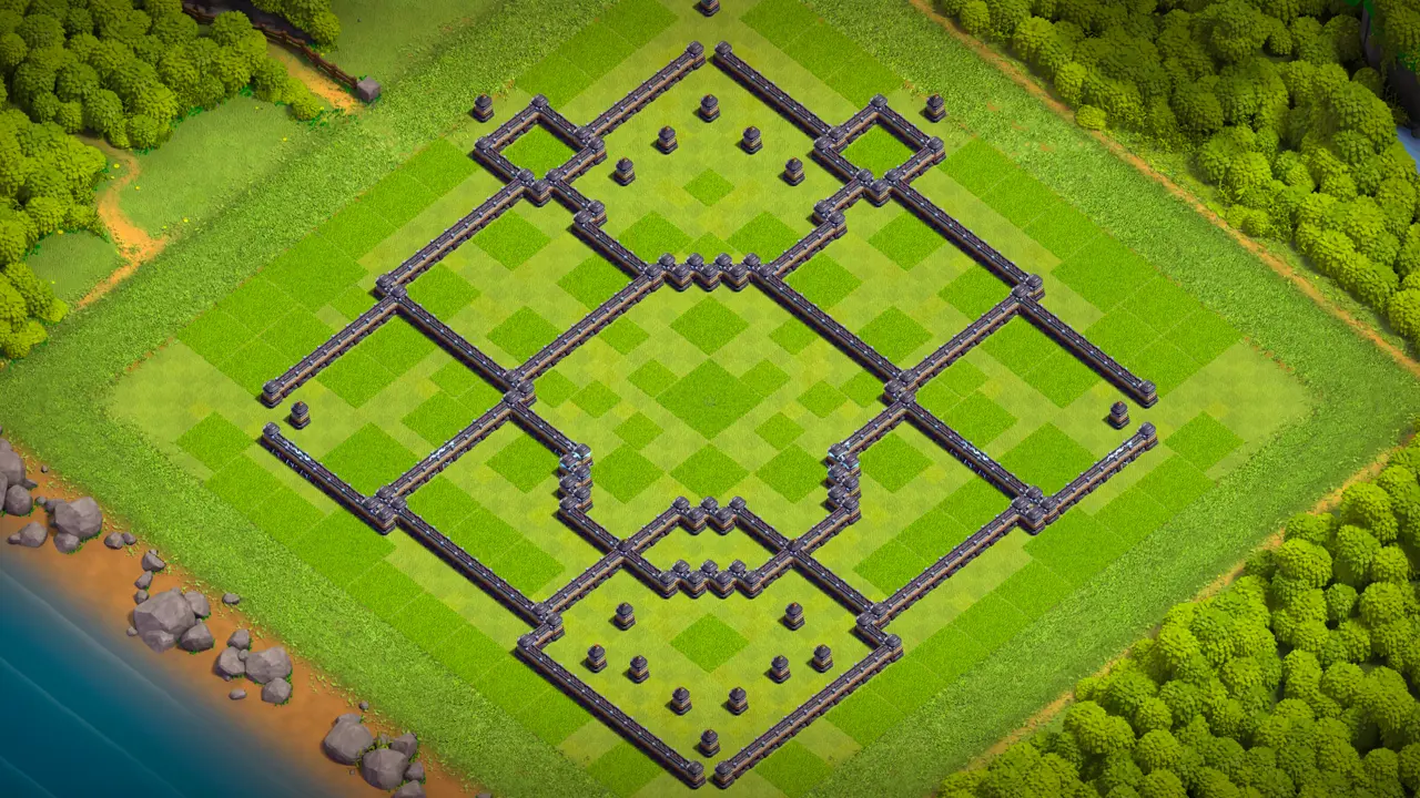 th18 anti-2 cake-a-pult type base with copy link to clash of clans - wall view that disrupts hero funnels and siege machine pathing
