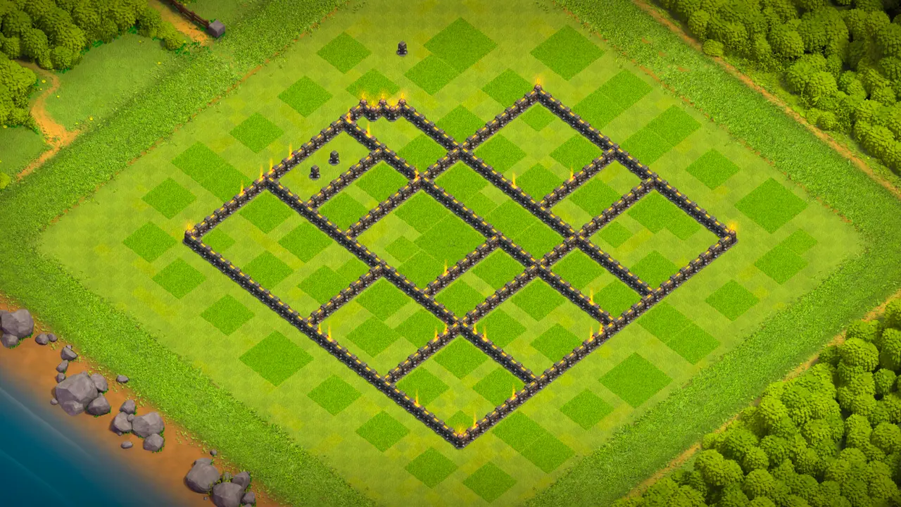 TH9 Anti-2 Ranked Base for Clash of Clans with copy link, Wall View: Teslas bait the enemy army at the end of the attack, traps vs Hogs