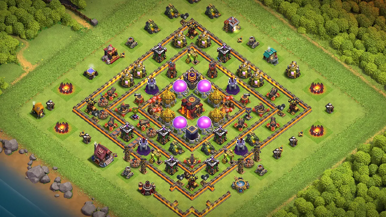 th10 farming base layout with copy link. anti 2 star design for clash of clans town hall 10 base