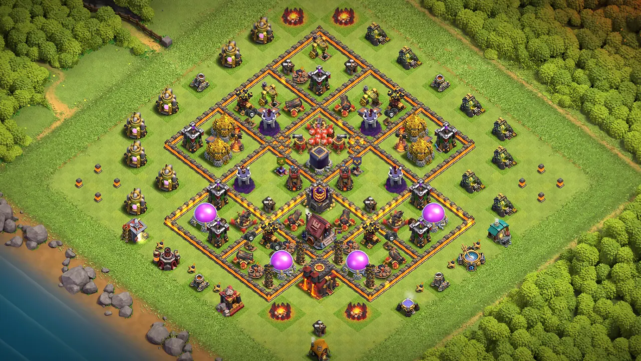 th10 farming base layout with copy link. anti 3 star design for clash of clans town hall 10 base