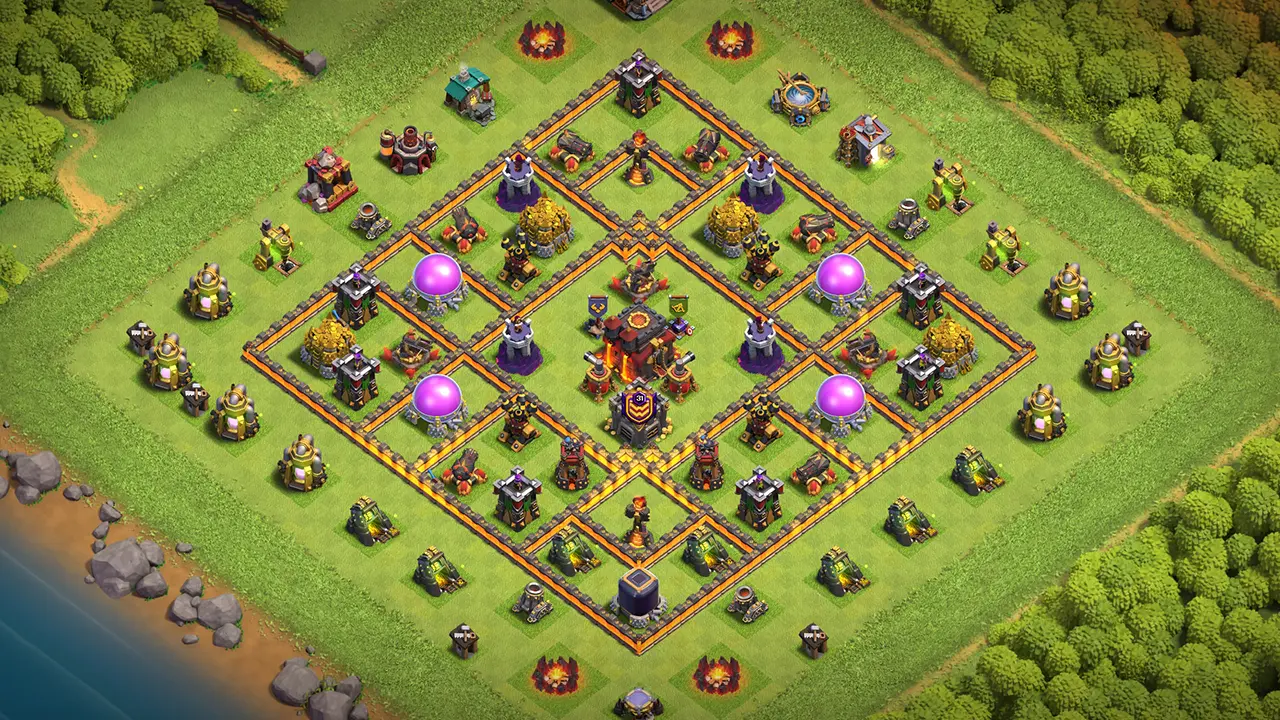 th10 trophy base layout with copy link. anti 2 star design for clash of clans - scout view