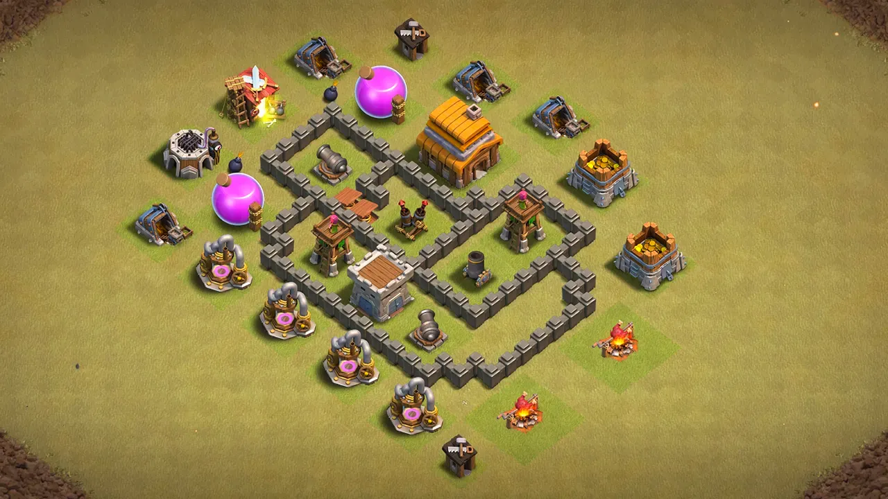 th4 cwl base layout with copy link. anti 3 star design for clash of clans town hall 4 base