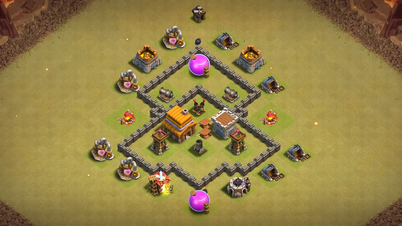 th4 cwl base layout with copy link. anti 3 star design for clash of clans town hall 4 base