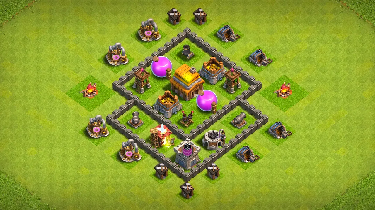 th4 farming base layout with copy link. anti 2 star design for clash of clans - scout view