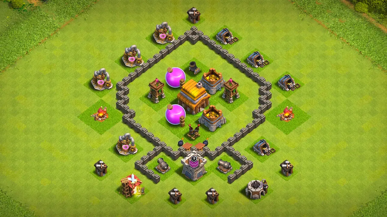 th4 farming base layout with copy link. anti 2 star design for clash of clans town hall 4 base