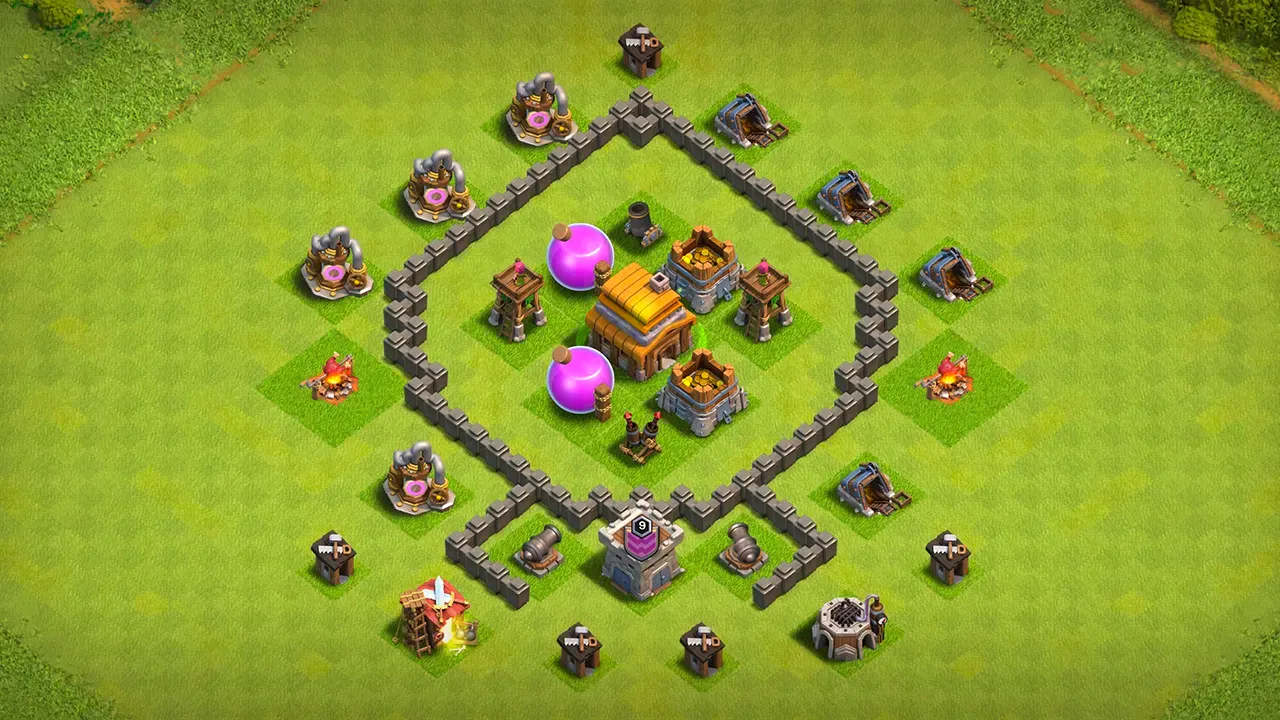 th4 farming base layout with copy link. anti 2 star design for clash of clans - scout view