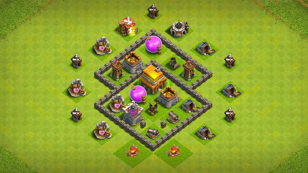 th4 farming base layout with copy link. anti 2 star design for clash of clans - scout view