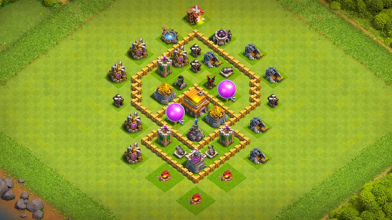 th5 farming base layout with copy link. anti 2 star design for clash of clans - scout view