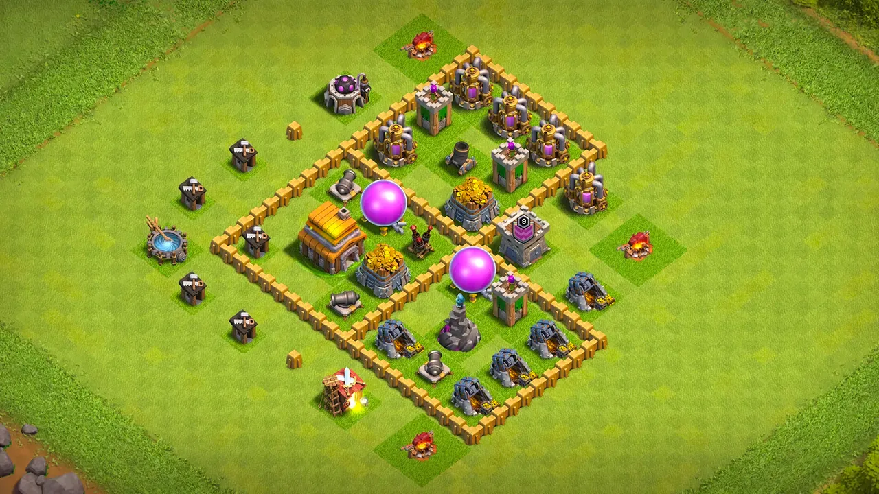 th5 farming base layout with copy link. anti 3 star design for clash of clans - scout view