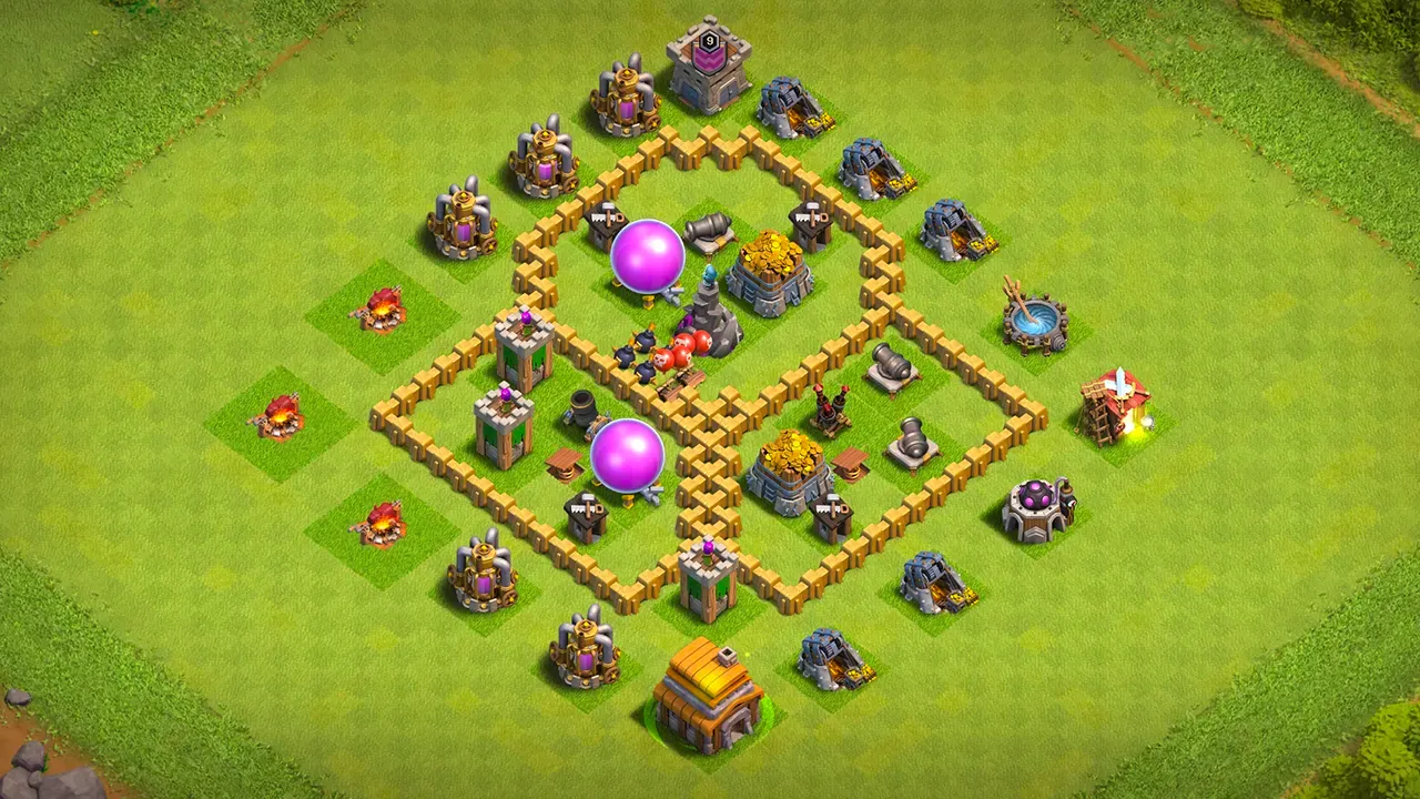 th5 farming base layout with copy link. anti 3 star design for clash of clans town hall 5 base