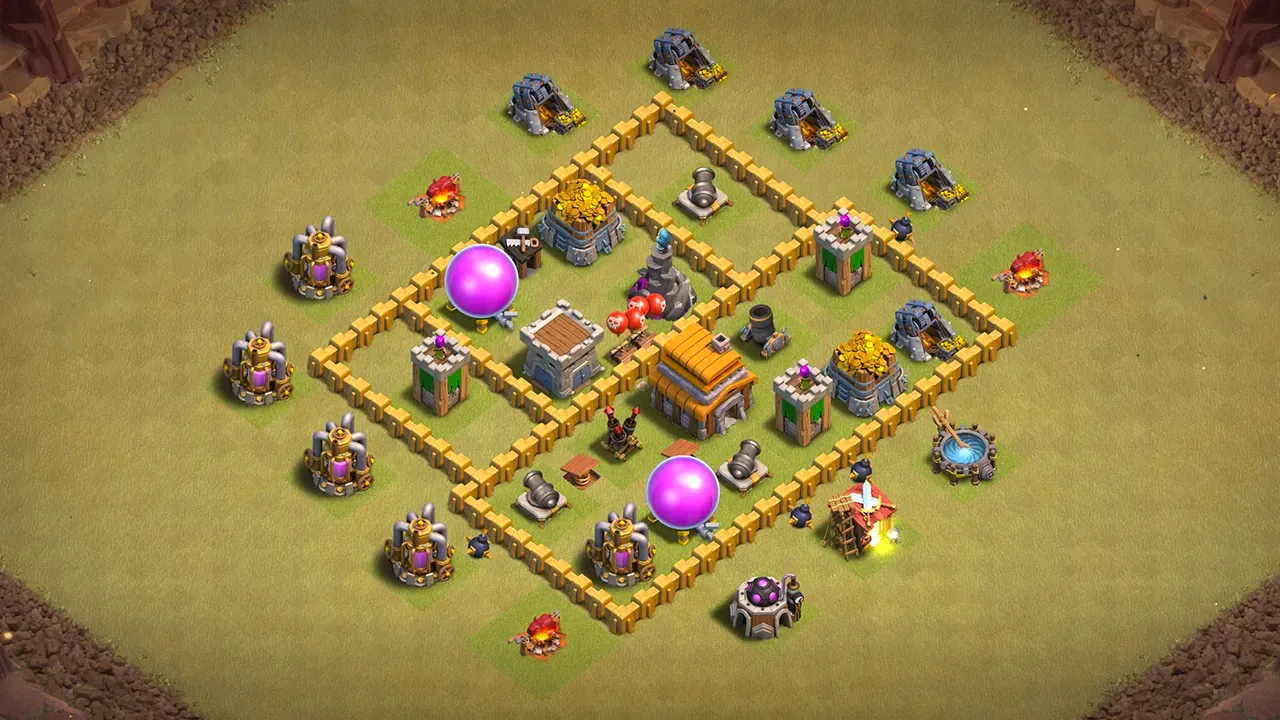 th5 war base layout with copy link. anti 2 star design for clash of clans town hall 5 base