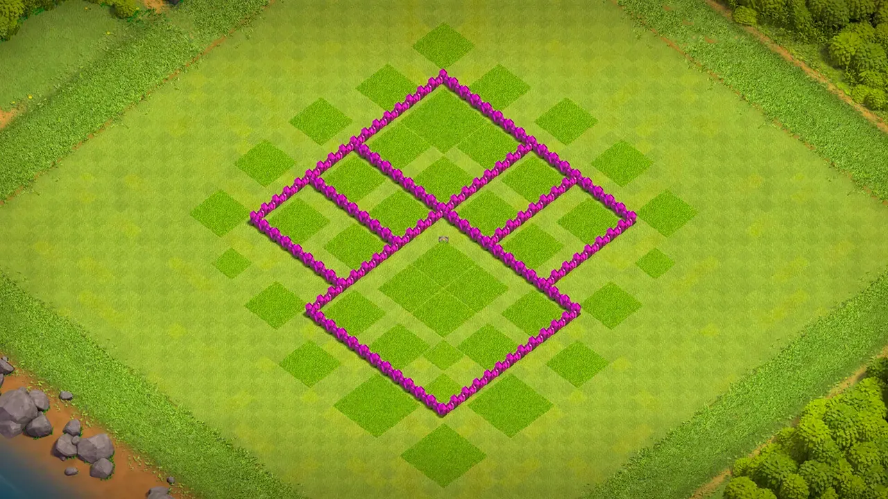 th6 farming base layout with copy link. anti 3 star design for clash of clans - wall view