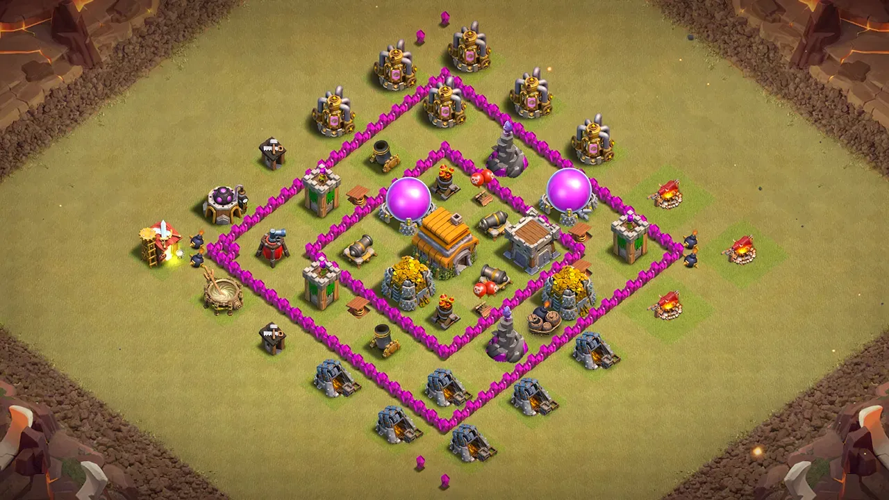 th6 war base layout with copy link. anti 2 star design for clash of clans town hall 6 base