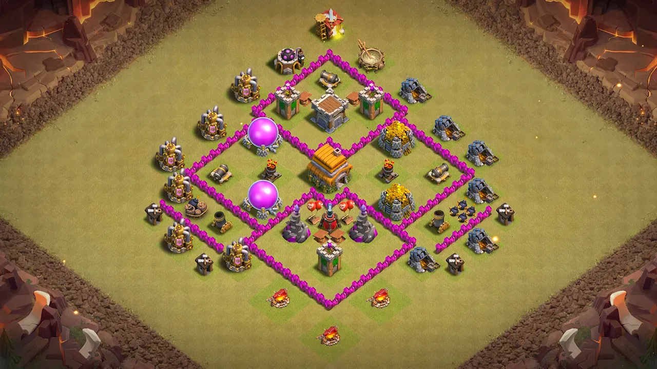 th6 war base layout with copy link. anti 2 star design for clash of clans town hall 6 base