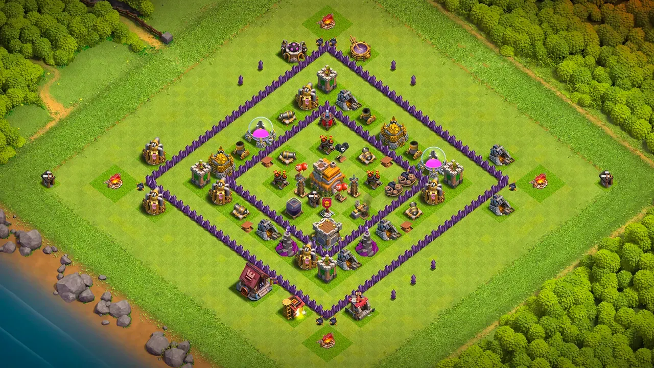 th7 trophy base layout with copy link. anti 2 star design for clash of clans town hall 7 base