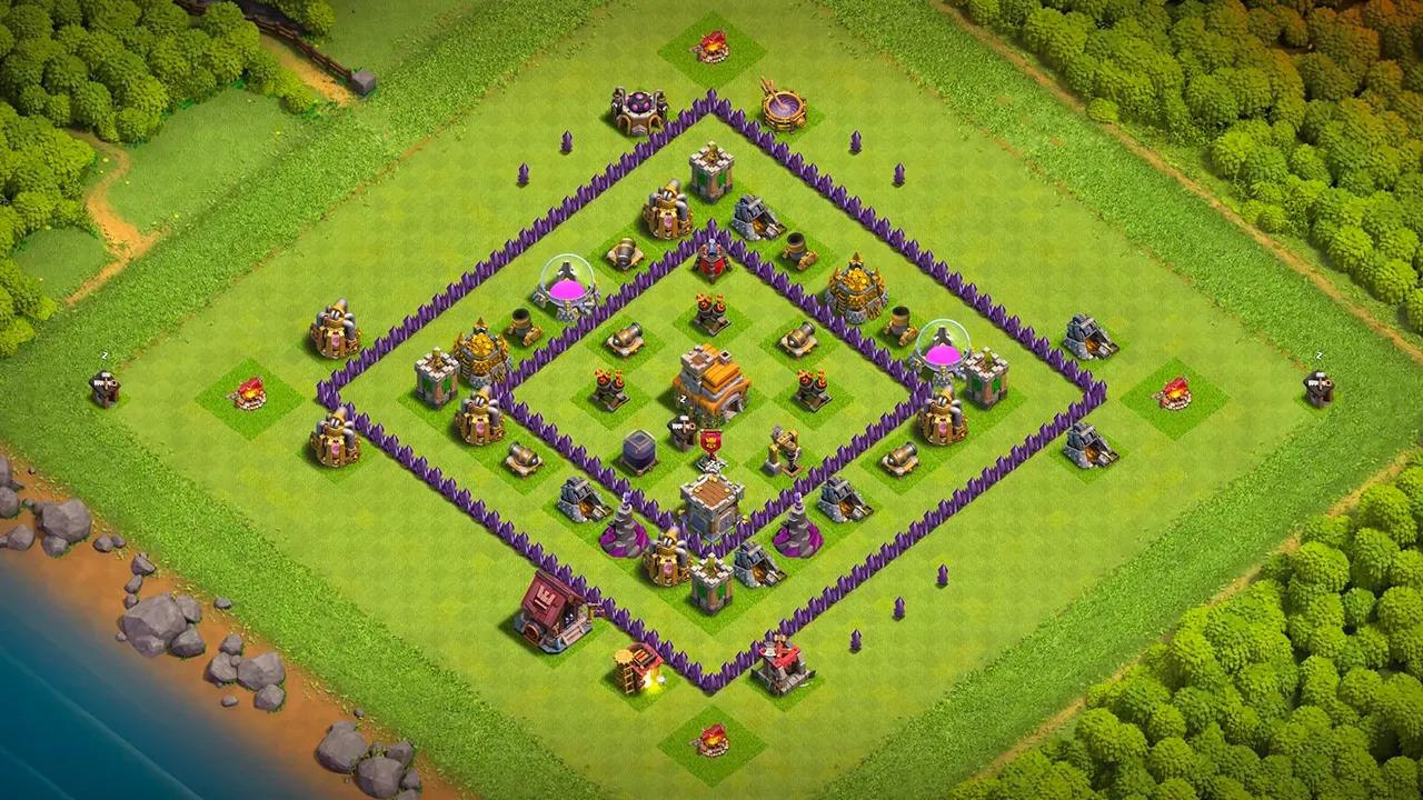 th7 trophy base layout with copy link. anti 2 star design for clash of clans - scout view