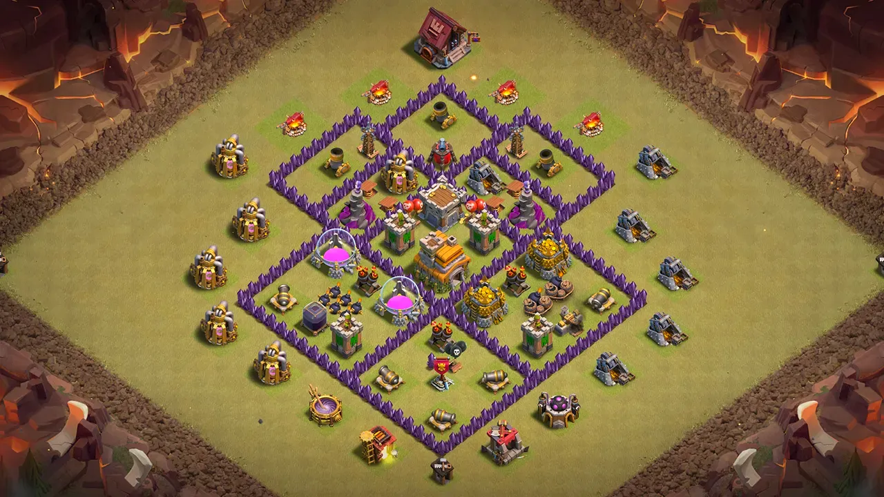 th7 war base layout with copy link. anti 2 star design for clash of clans town hall 7 base