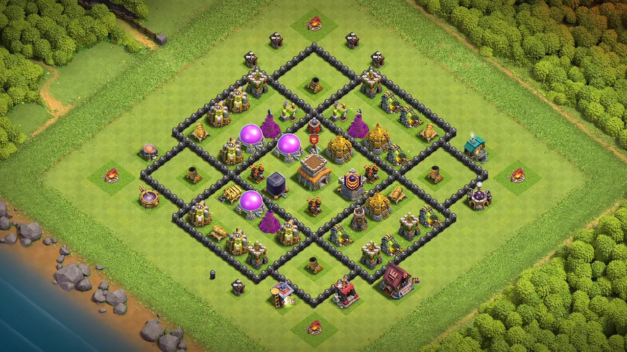 th8 farming base layout with copy link. anti 2 star design for clash of clans - scout view
